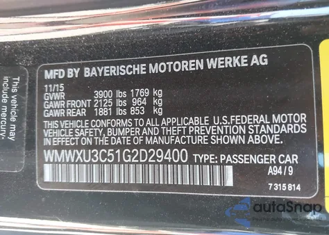 2016 Mini Hardtop Cooper S from USA, damaged, VIN WMWXU3C51G2D29400